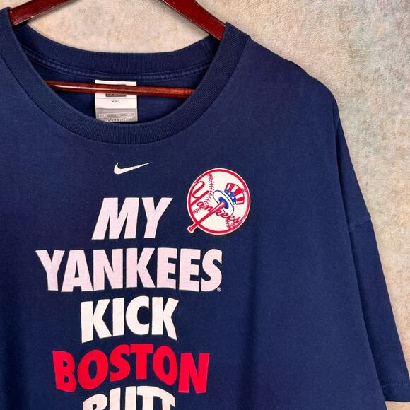 VTG Y2K Nike New York Yankees T Shirt Sz XXL Blue MLB Baseball Boston Butt 2006 - Picture 7 of 10